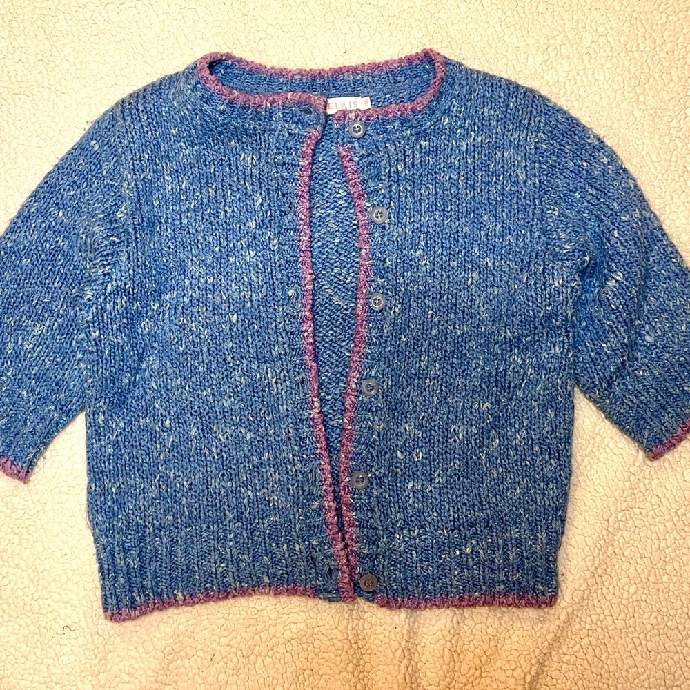 Relais Knitware Blue Cardigan with Pink Trim Womens size 2